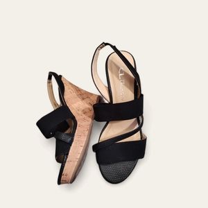 CL by Laundry Women's Black Cork Wedge High Heels Size 6